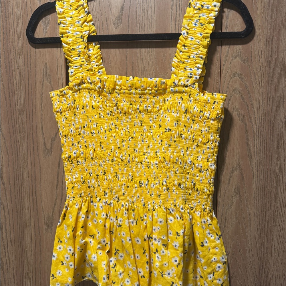 Kate Spade Yellow Smocked Ruffled Tank Top